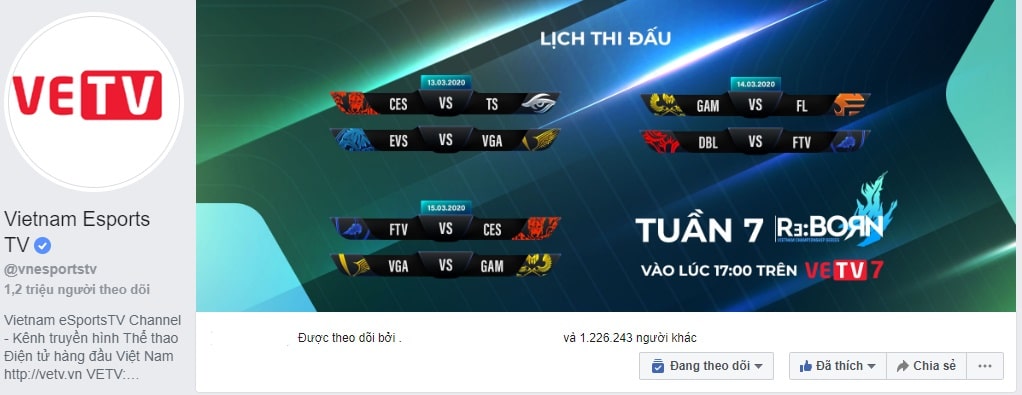 Fanpage Vietnam eSports TV có 1,2 triệu người theo dõi