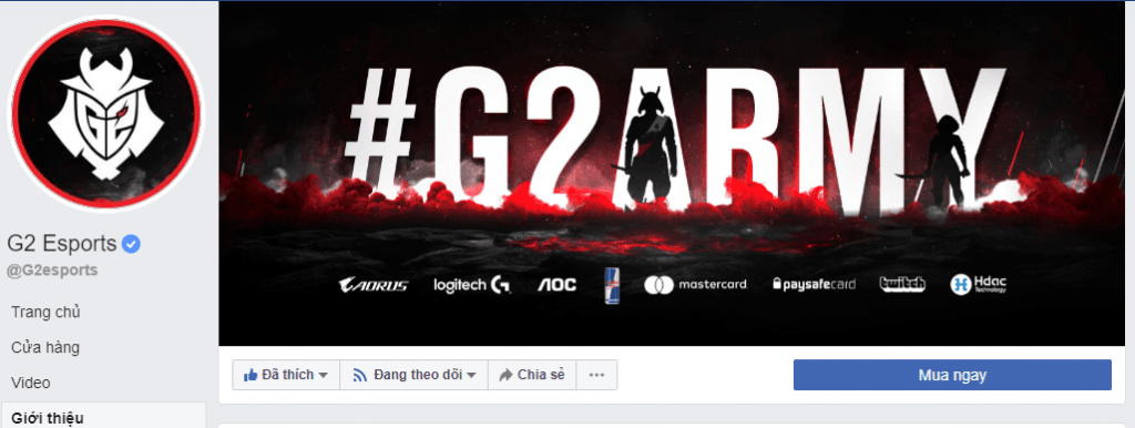 Fanpage facebook G2 eSports có hơn 300 nghìn người theo dõi